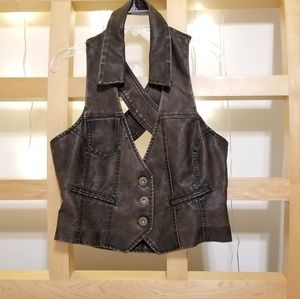 ⭐Cross open back Faux Brown leather Vest Size M